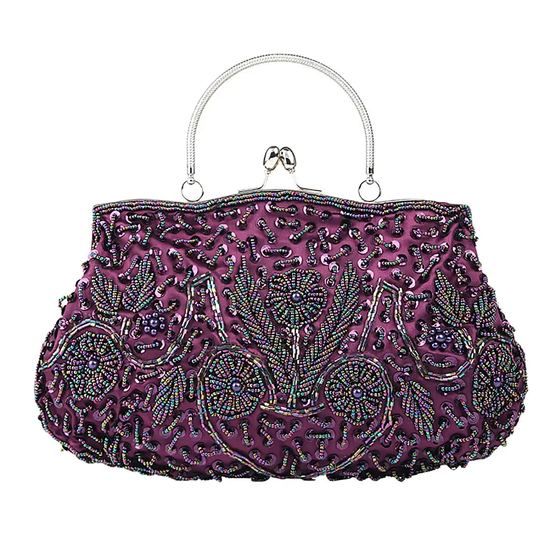 Womens Beaded Embroidered Clutch Bag With Shoulder Chain Party Purse