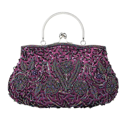 Womens Beaded Embroidered Clutch Bag With Shoulder Chain Party Purse