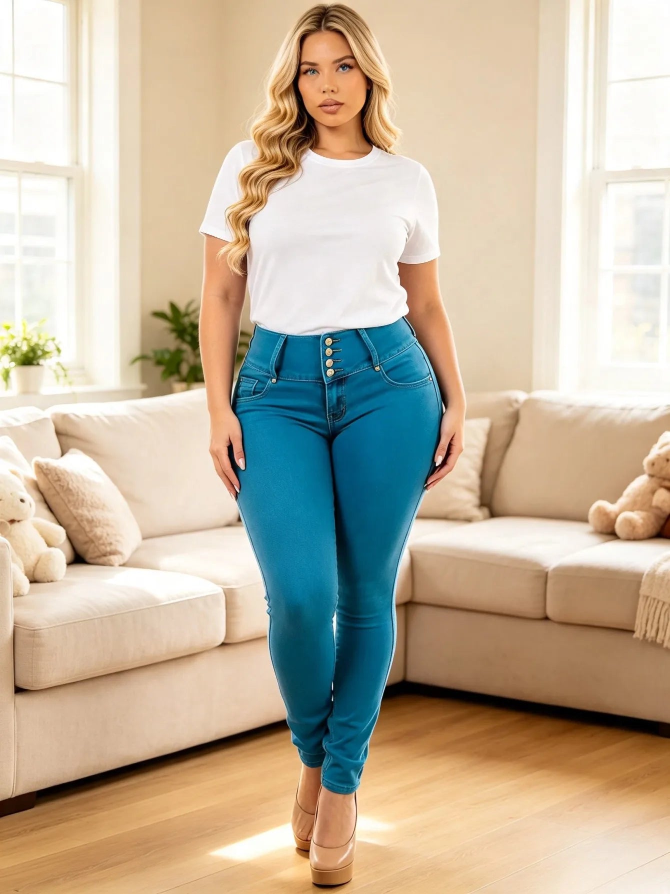 HME】Jeans | Women High Waist Skinny Jeans 4-Button Tummy Control Denim Pants Hip-Lifting Stretch Slim Fit Y2K Streetwear