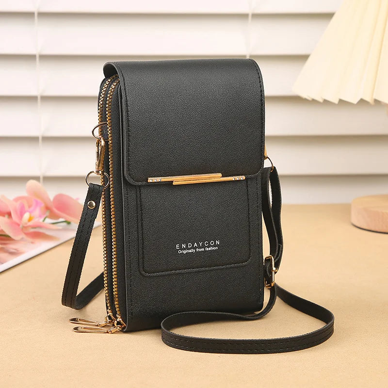 Faux Leather Crossbody Shoulder Purse With Touch Screen Phone Pocket
