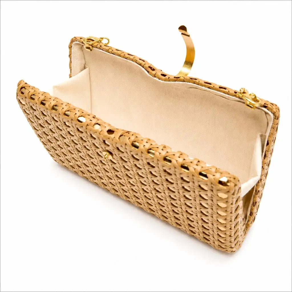 Metallic Rattan Evening Clutch Shoulder Bag Chain Strap