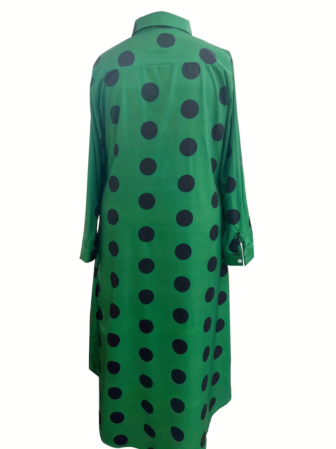 Elegant Plus Size Polka Dot Lapel Shirt Dress