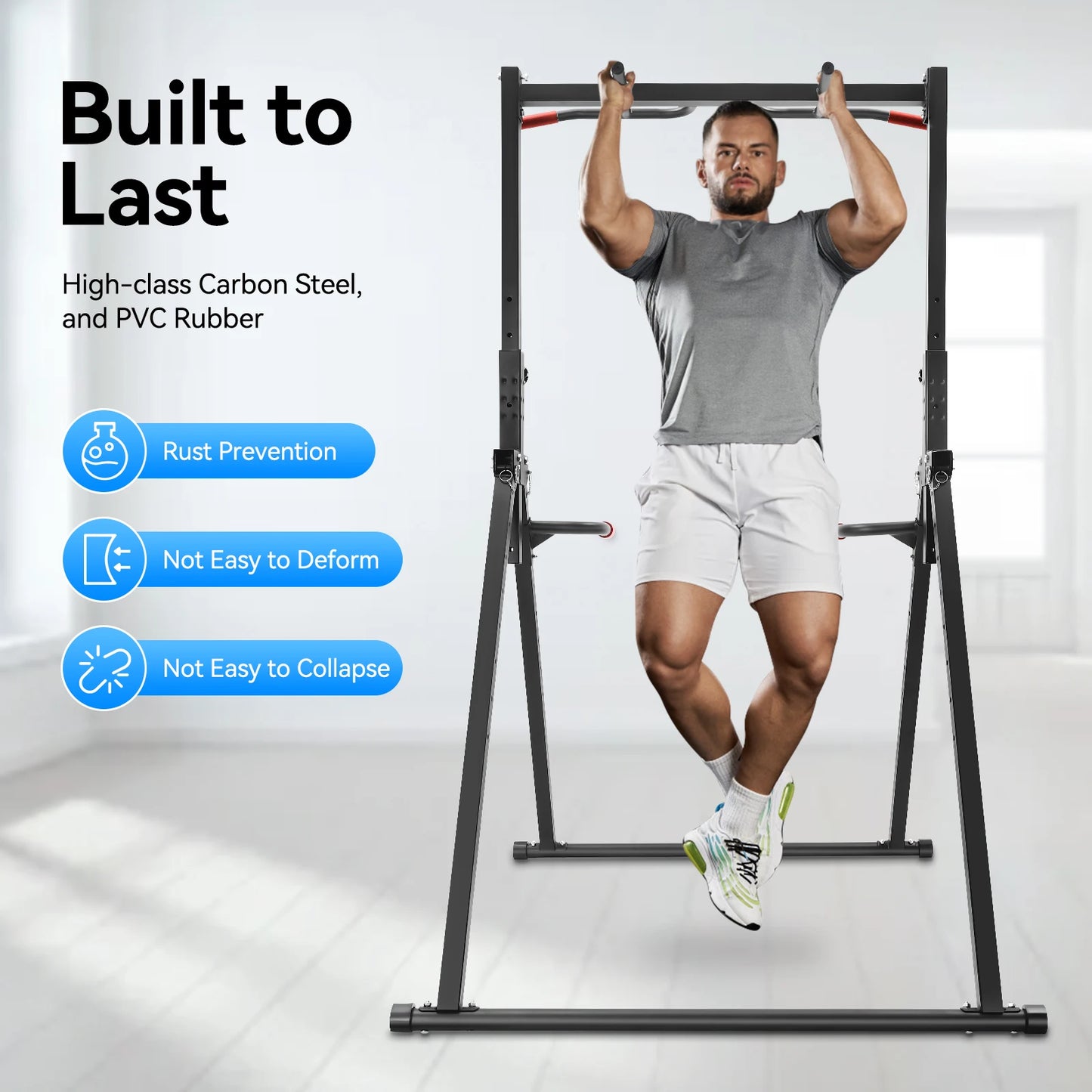 Powerful Tower Pull Up Bar Dip Station For Home Gym