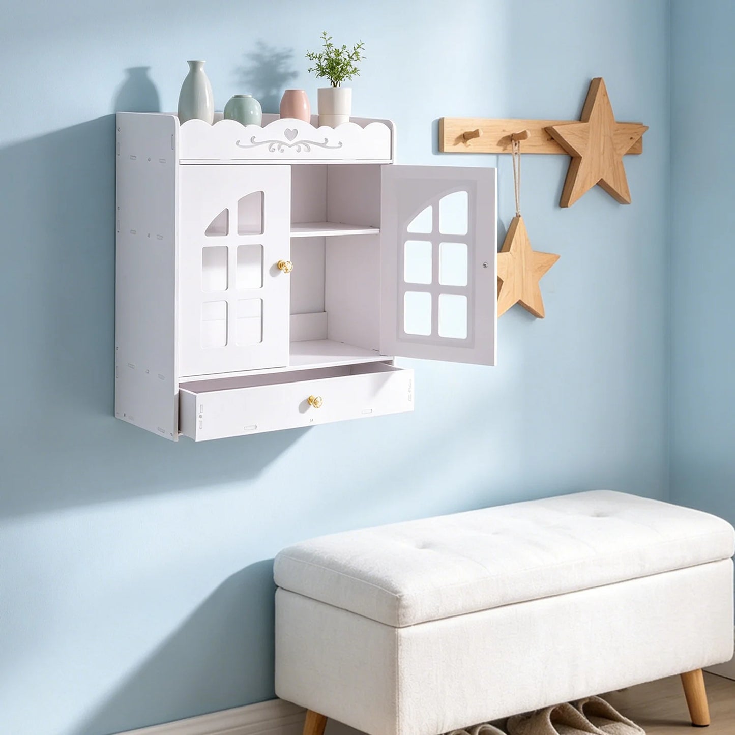 Wall Mounted Bathroom Organizer No Drill Large Capacity Multi-tier Shelf for Toiletries Cosmetics