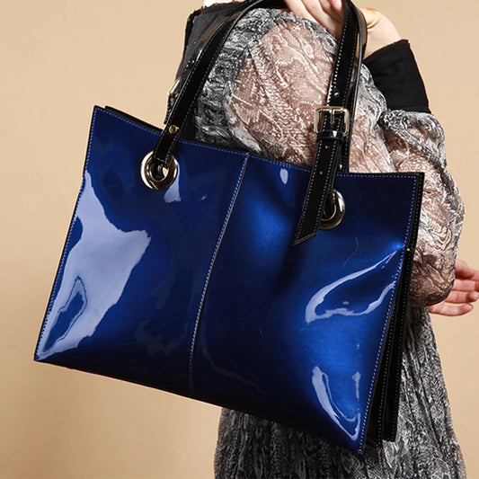 Patent Leather Handbags for Women,Designer, Luxury Tote Bag Large Capacity,Business Vintage Shiny Underarm Purses Shoulder Bags