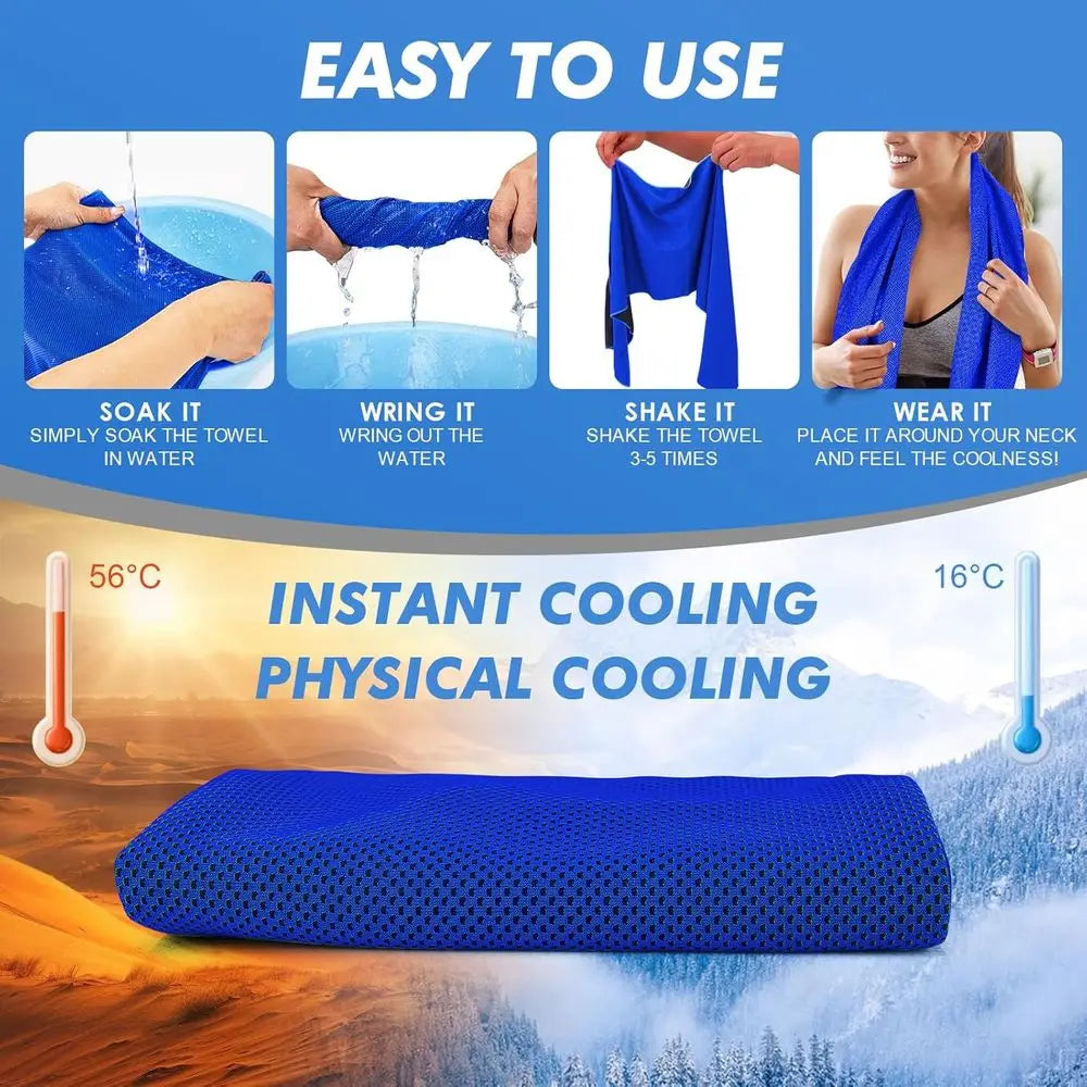 4 Pack Large Cooling Towels (47x12) for Hot Weather, Breathable, Ideal for Gym, Yoga, Running, Camping