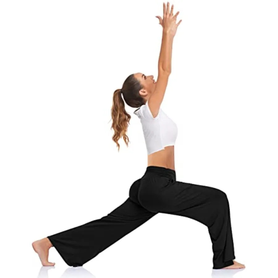 UEU Womens Wide Leg Yoga Pants High Waisted Adjustable Tie Knot Joggers Casual Loose Plus Size Lounge Sweatpants with Pockets