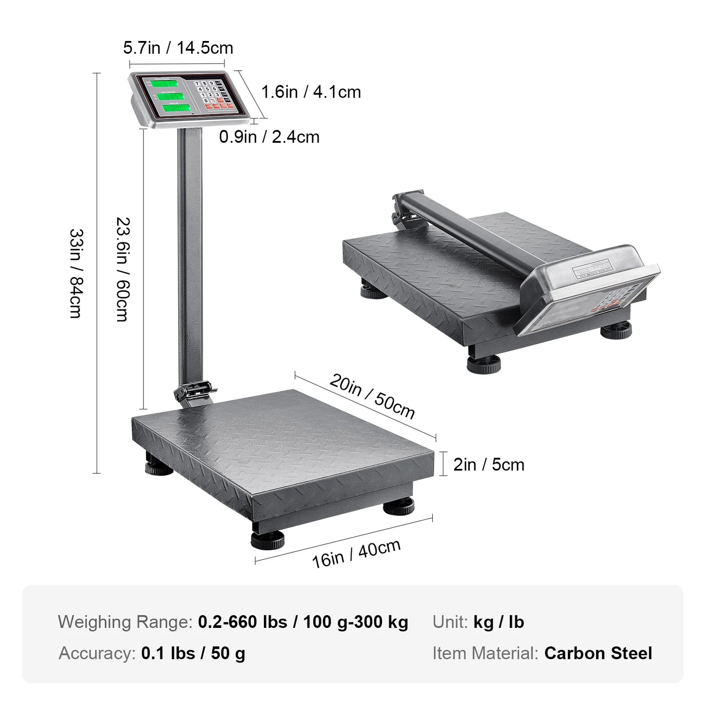 SucceBuy 660Lbs Computing Digital Platform Scale 0.1LBS Accuracy Floor Scale with LB/KG High-Definition Display for Box Luggage