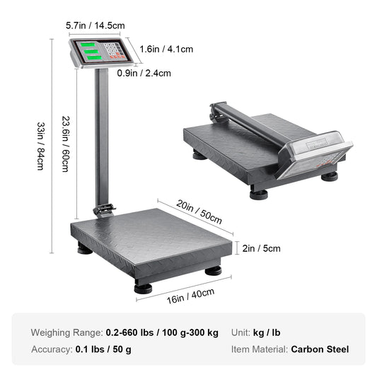 SucceBuy 660Lbs Computing Digital Platform Scale 0.1LBS Accuracy Floor Scale with LB/KG High-Definition Display for Box Luggage