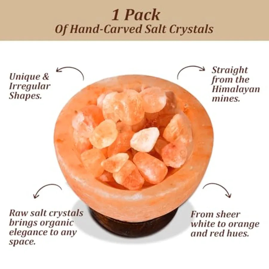 Himalayan Pink Salt Lamp Bowl Authentic from Pakistan, Natural Crystal Chunks, Dimmable Warm Glow Light, Premium Wooden Base Re