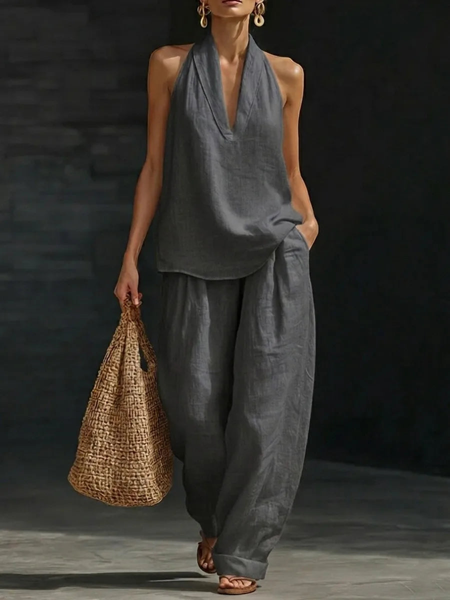 Women's Halter Top And Wide Leg Pants Matching Set