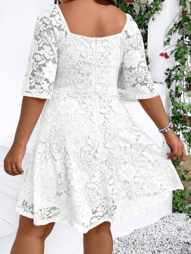 Women's Lace V-neck Ailine Midi Dress