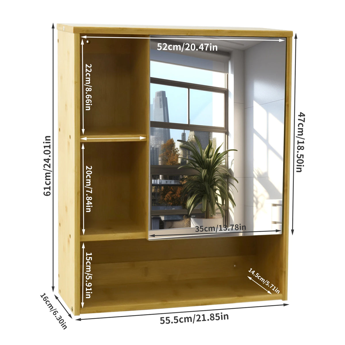 Bathroom Cabinet with Mirror Wall Bamboo Medicine Storage Shelves
