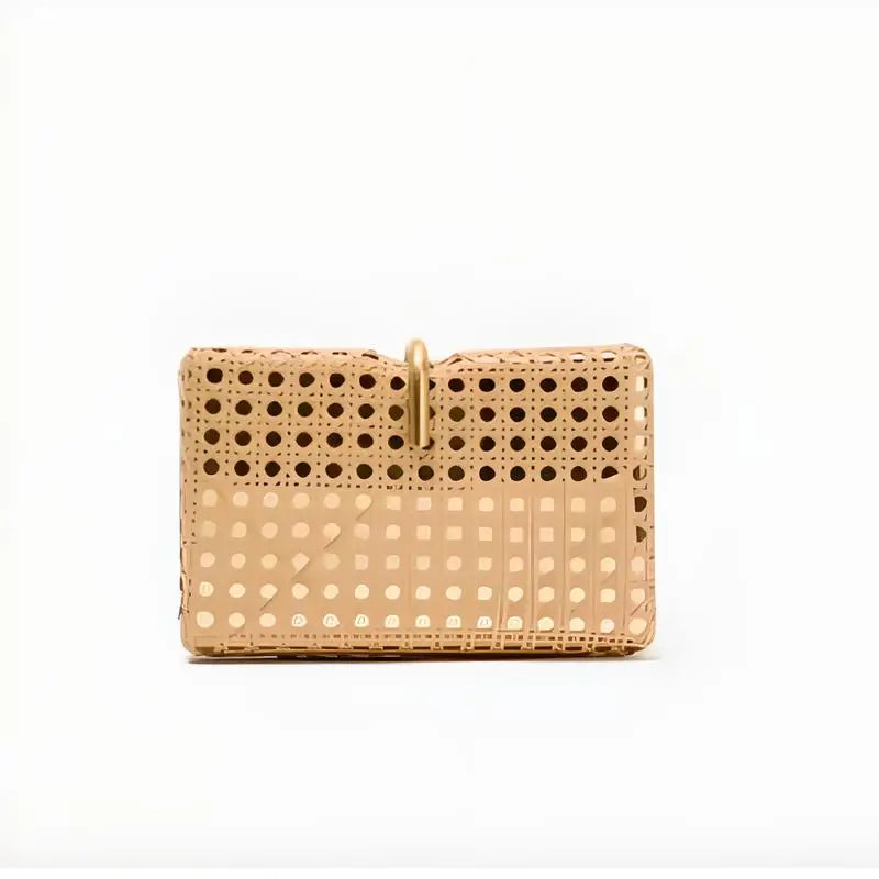 Metallic Rattan Evening Clutch Shoulder Bag Chain Strap