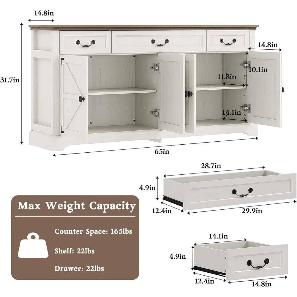 65" Large Buet Storage Cabinet, armhouse Kitchen Sideboard Buet with 3 Ders and 4 Do, Coee Bar Wine Bar Cabinet with Storage or