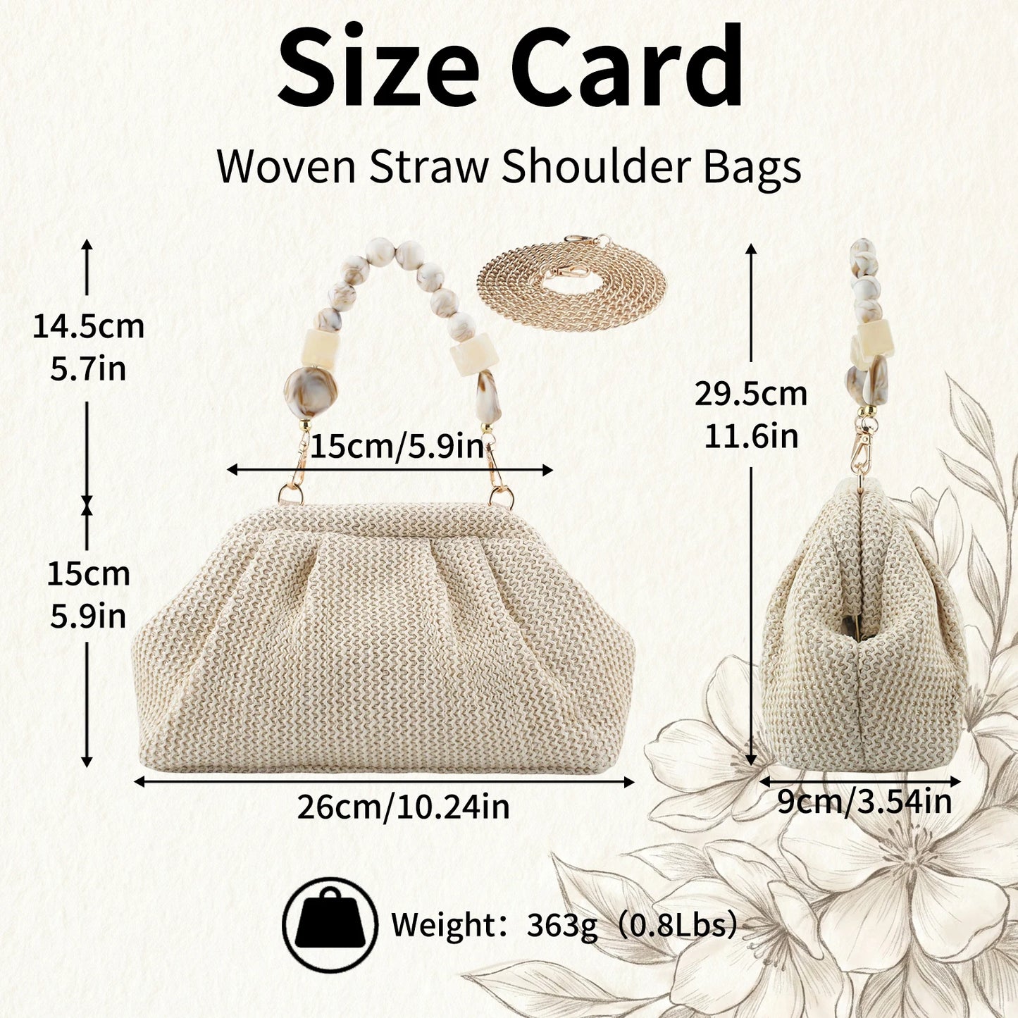 Women Straw Woven Bag With Chain Strap Clutch Purse