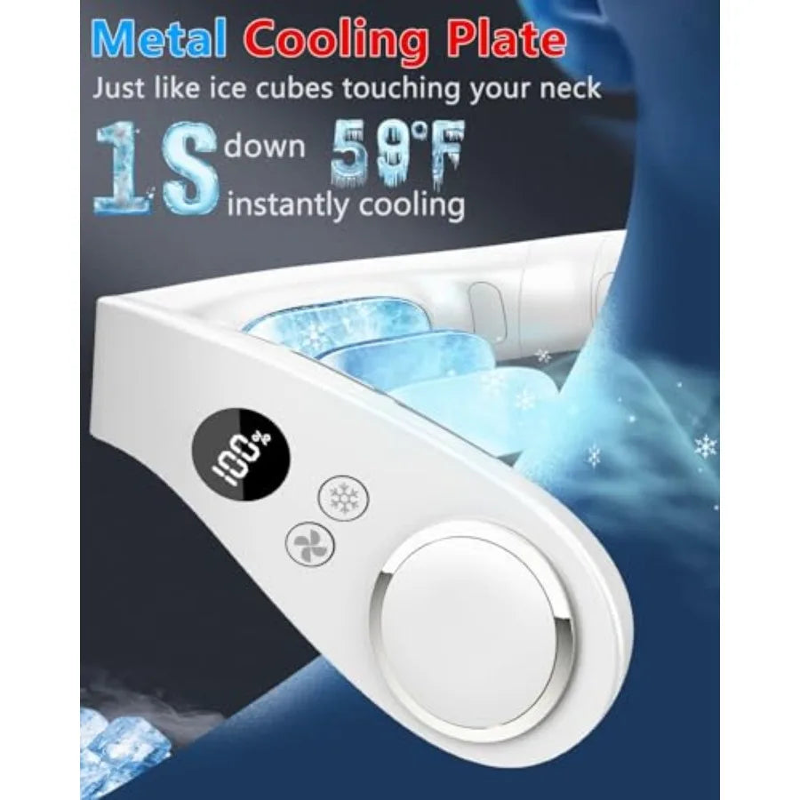 Neck Fan with Cooling Plate-24H Quiet Powerful Fans that Blow Cold Air-5 SpeedandPower LED Display-USB 5500mAh Bladeless Wearab