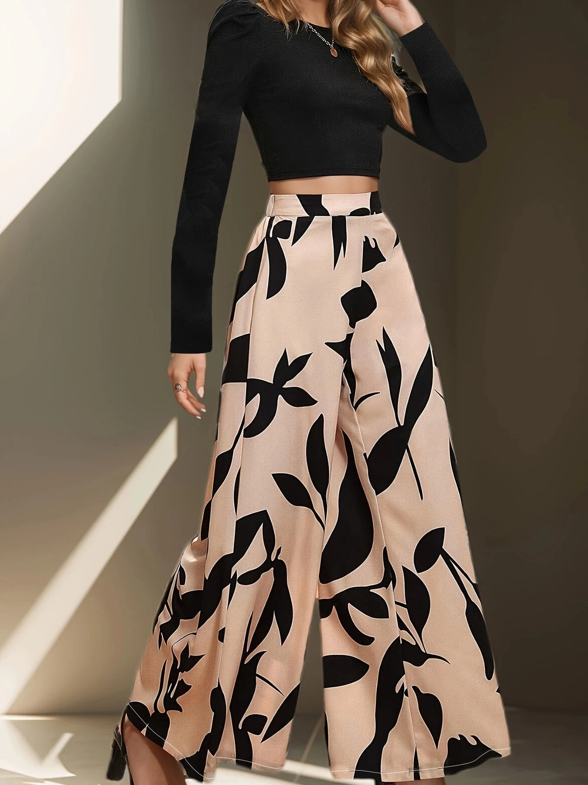Elegant Women Wide Leg Floral Casual Pants