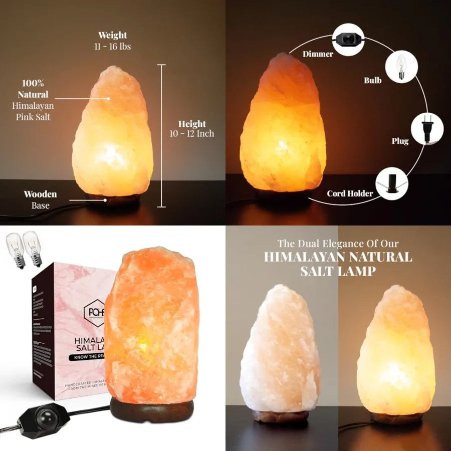 10 12 Inch Tall, 11 15 lbs Himalayan Pink Salt Lamp 100% Authentic Natural Hand-Carved Crystal Rock Salt Lamp with Wooden Base,