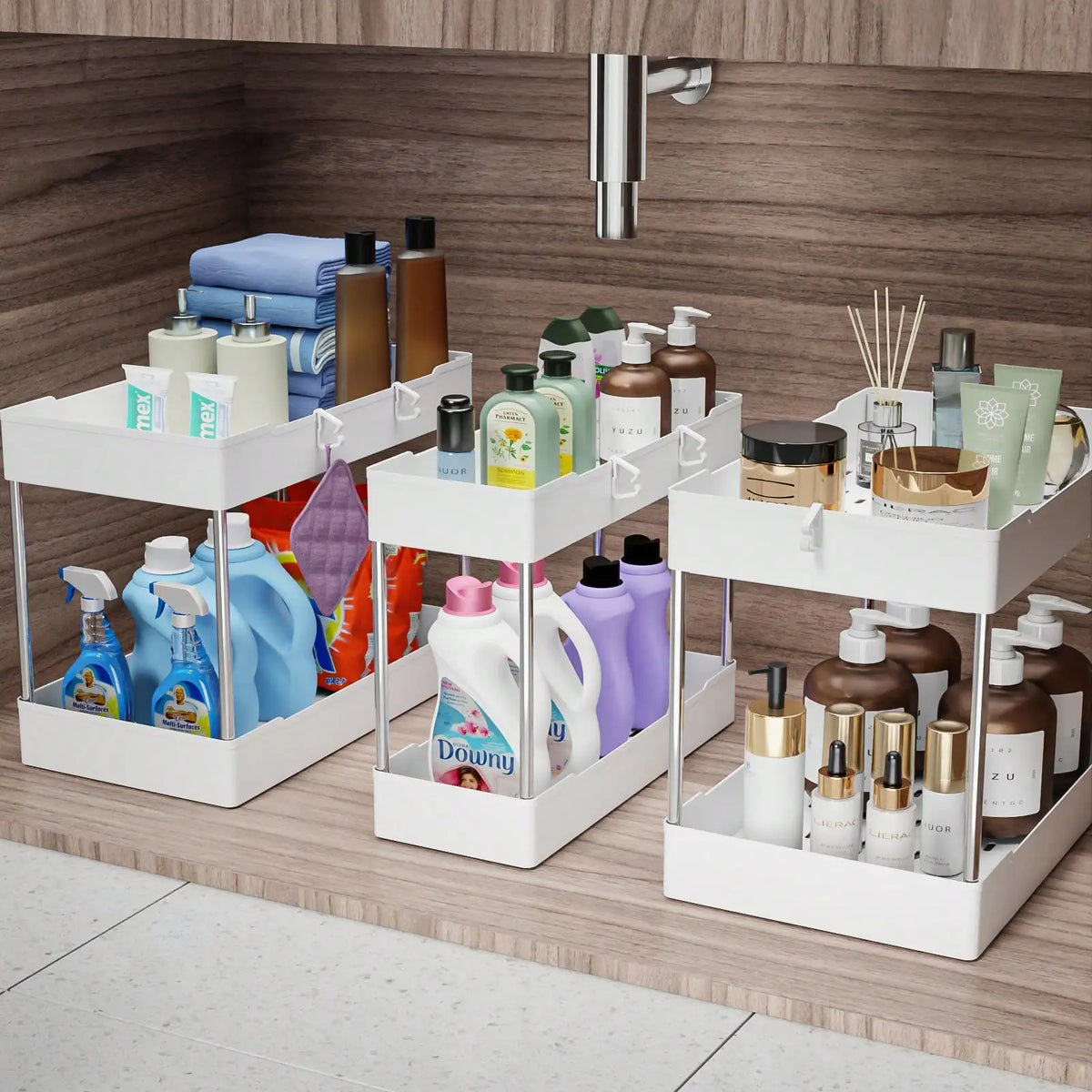 3 Pcs Bathroom Sink Storage Shelf Set, Countertop Vanity Organizer Rack, Multi-Purpose Cosmetics Display Stand for Kitchen & Bathroom, S/M/L Sizes