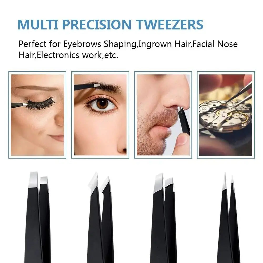1/4pc Stainless Steel  Eyebrow Tweezers Kit Eyebrow Eyelash Tweezers with Storage Bag Beauty Salon Home Hair Removal Tweezers