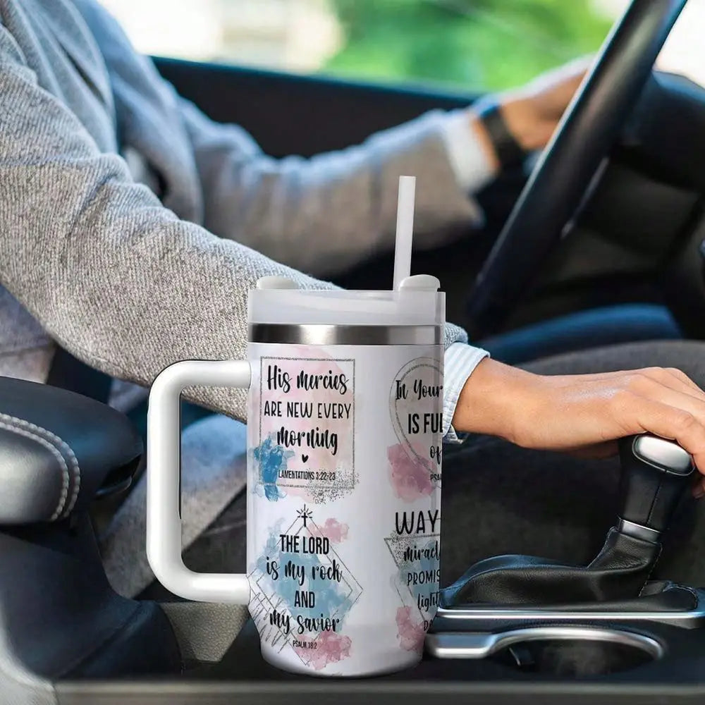 Bible Verse - 40oz Large Capacity Car Water Bottles With Lid And Handle, 304 Stainless Steel Insulated Tumbler, Suitable For Ca