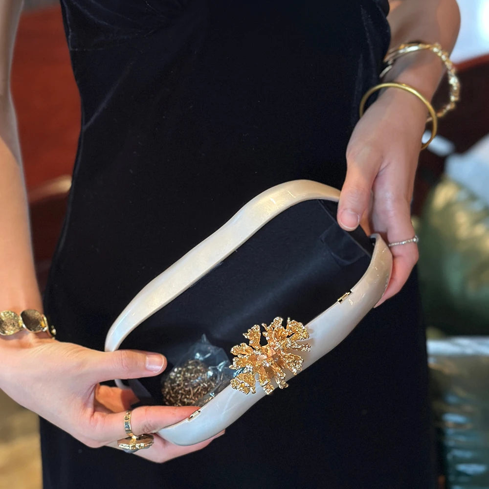 Acrylic Alloy Flower Shell Shoulder Bag For Women Evening Clutch