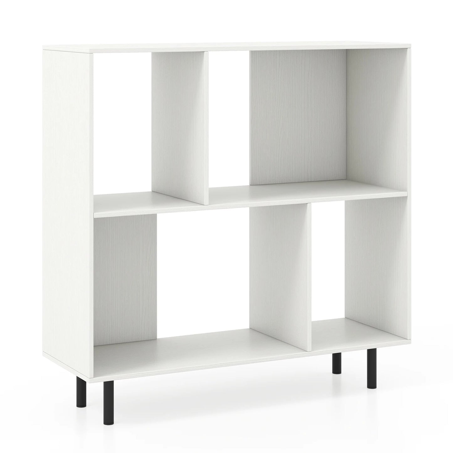 Open Shelf Bookcase Mid Century Modern Cube Bookshelf with 4 Compartments