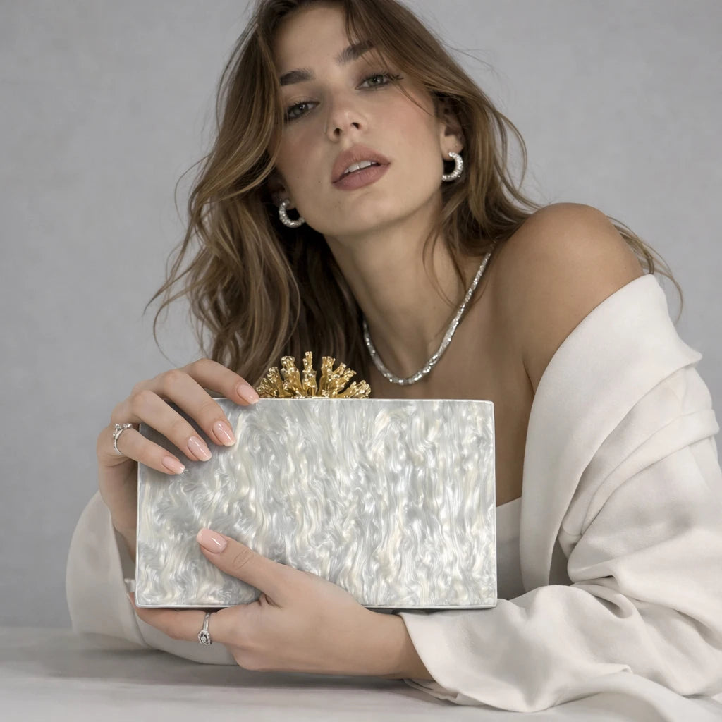 Women Luxury Acrylic Box Chain Clutch Bag Evening Party Handbag