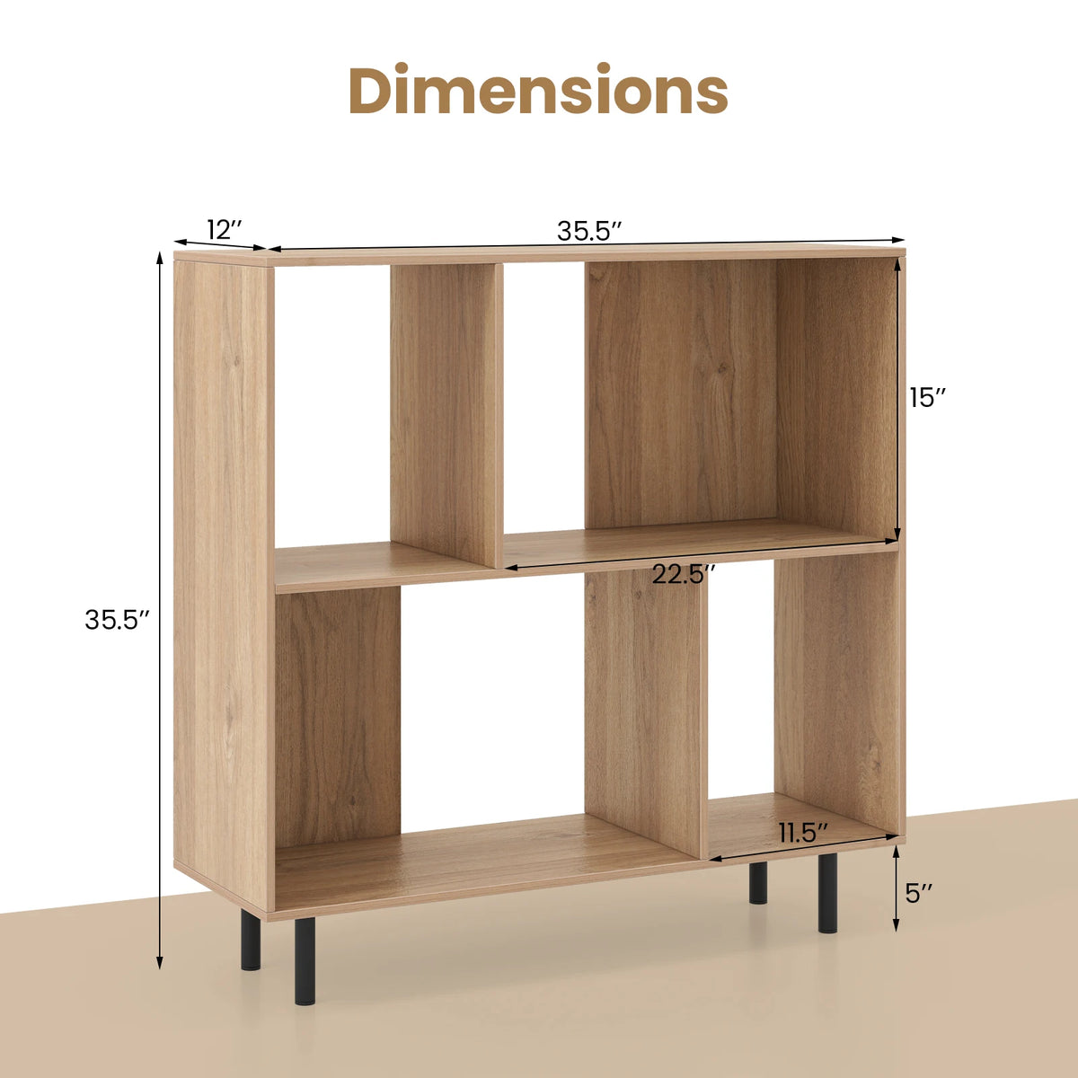 Open Shelf Bookcase Mid Century Modern Cube Bookshelf with 4 Compartments