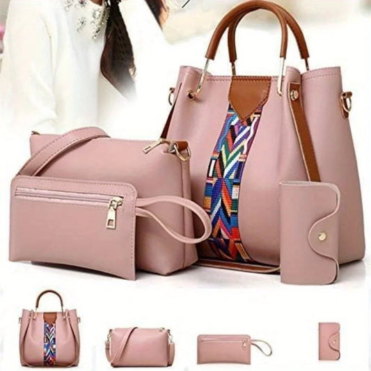 PU Leather 4 Piece Women's Handbag Set Tote Crossbody Clutch