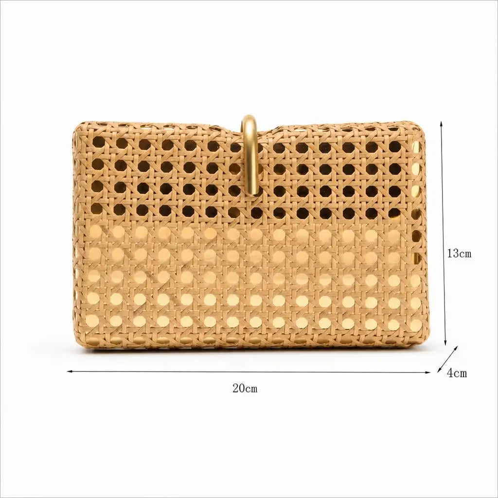 Metallic Rattan Evening Clutch Shoulder Bag Chain Strap