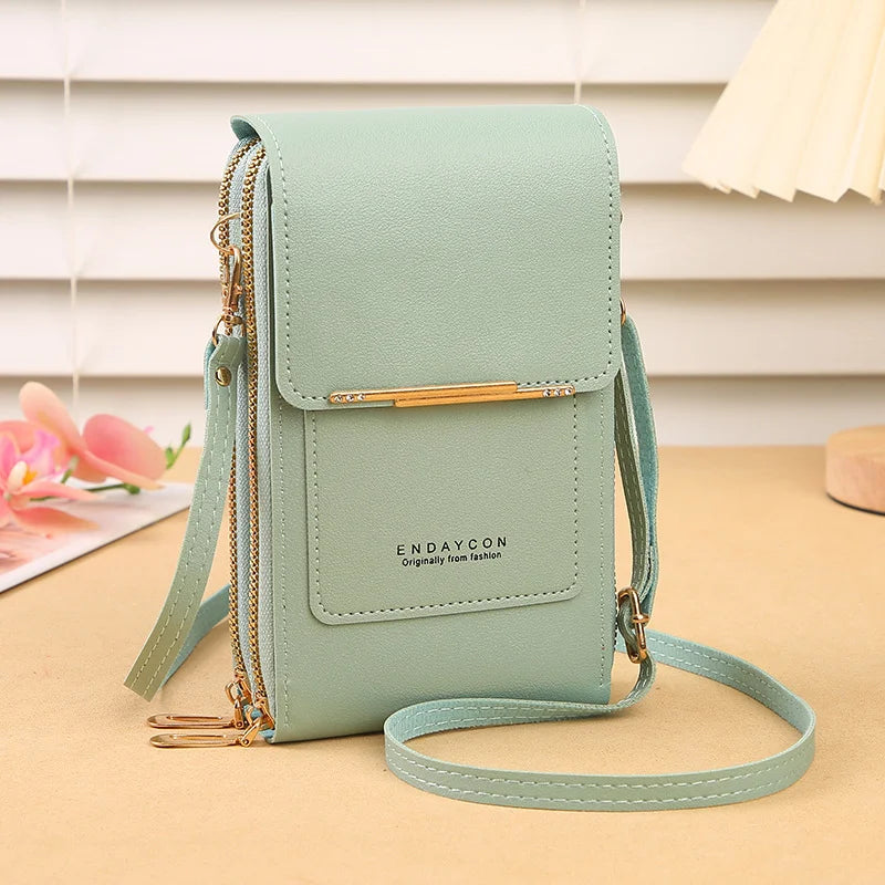 Faux Leather Crossbody Shoulder Purse With Touch Screen Phone Pocket