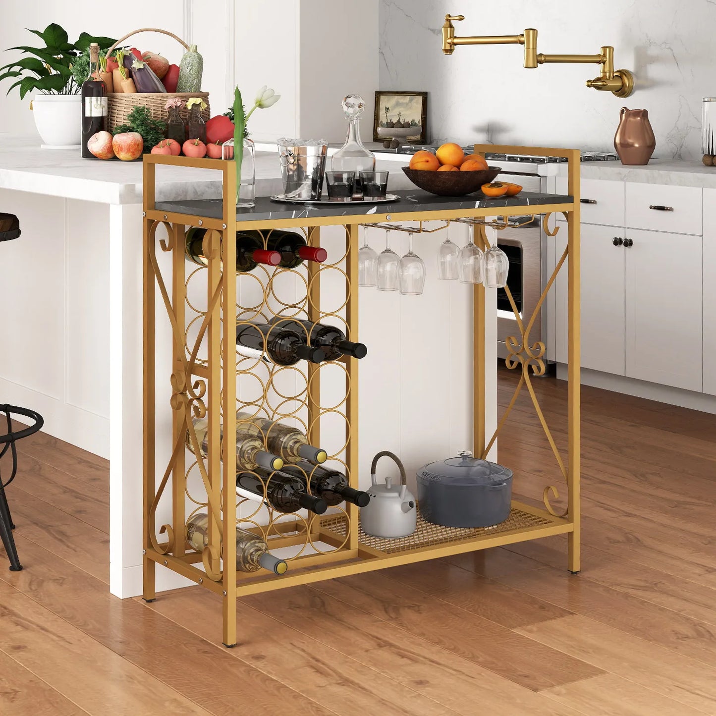 21 Bottle Wine Rack Freestanding Floor Wine Bottle Organizer with Storage Shelf