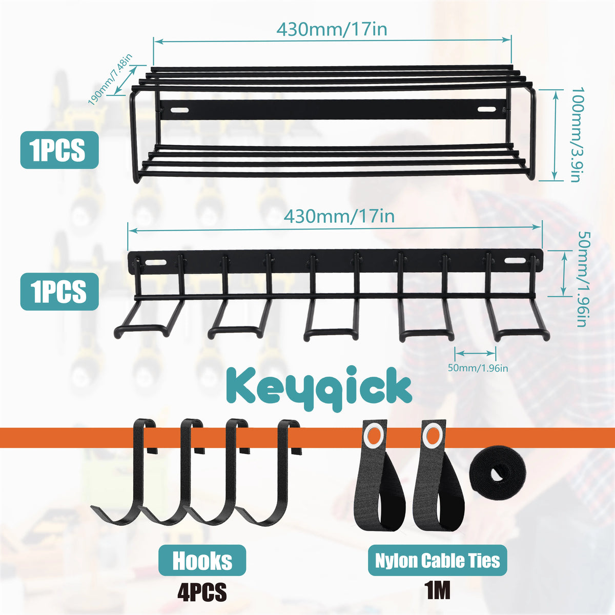 Heavy Duty Wall Mounted Power Tool Storage Rack Organizer