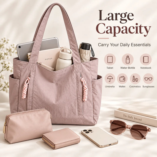 Lightweight Tote Bag for Women, Casual Shoulder Handbag with Multiple Pockets, Adjustable Strap, Zipper Closure & Tassel Detail, Spacious Everyday Purse for Work, Shopping, Commuting, Travel & Daily Outings