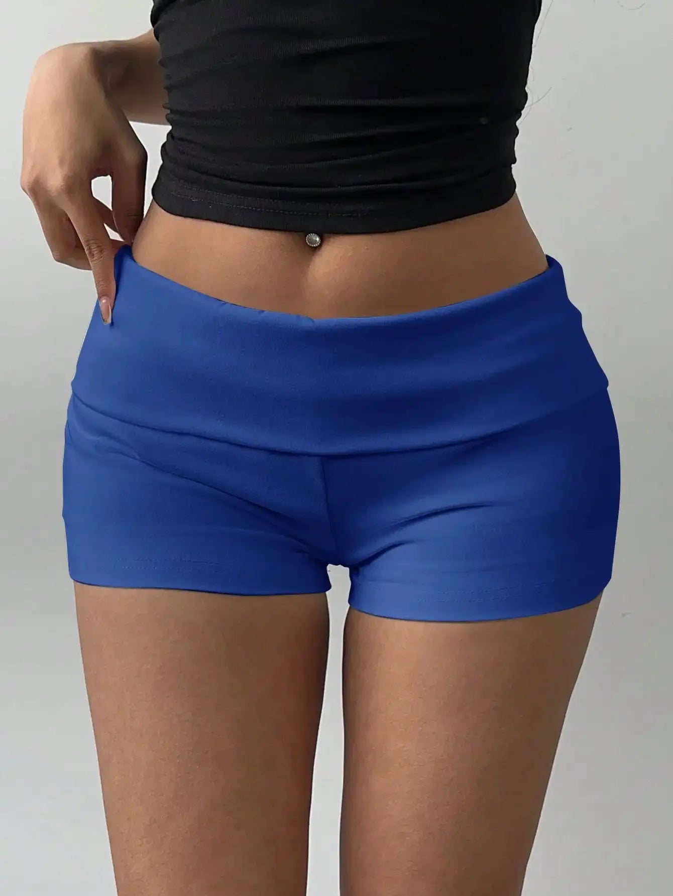 Plain Knit Low Rise Skinny Workout Shorts For Women