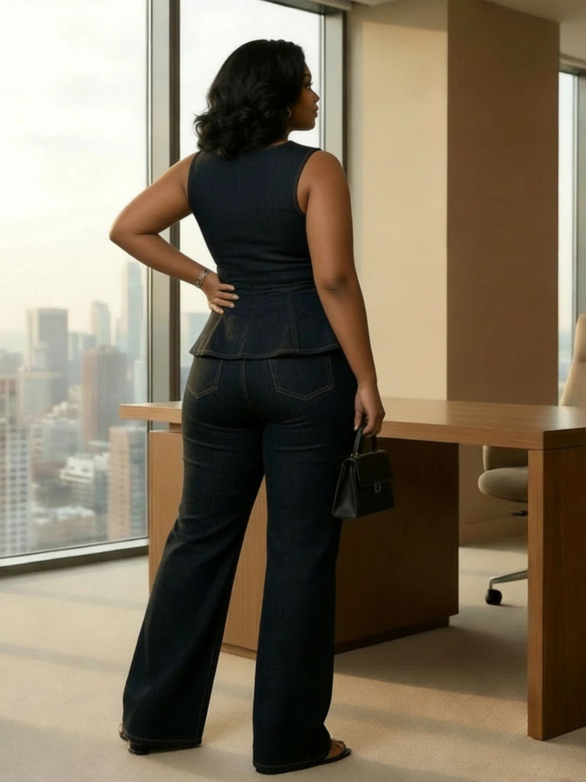 Women's Plus Size Square Neck Sleeveless Peplum Top Matching Flare Long Pants For Office Daily Street Fashion Occasions