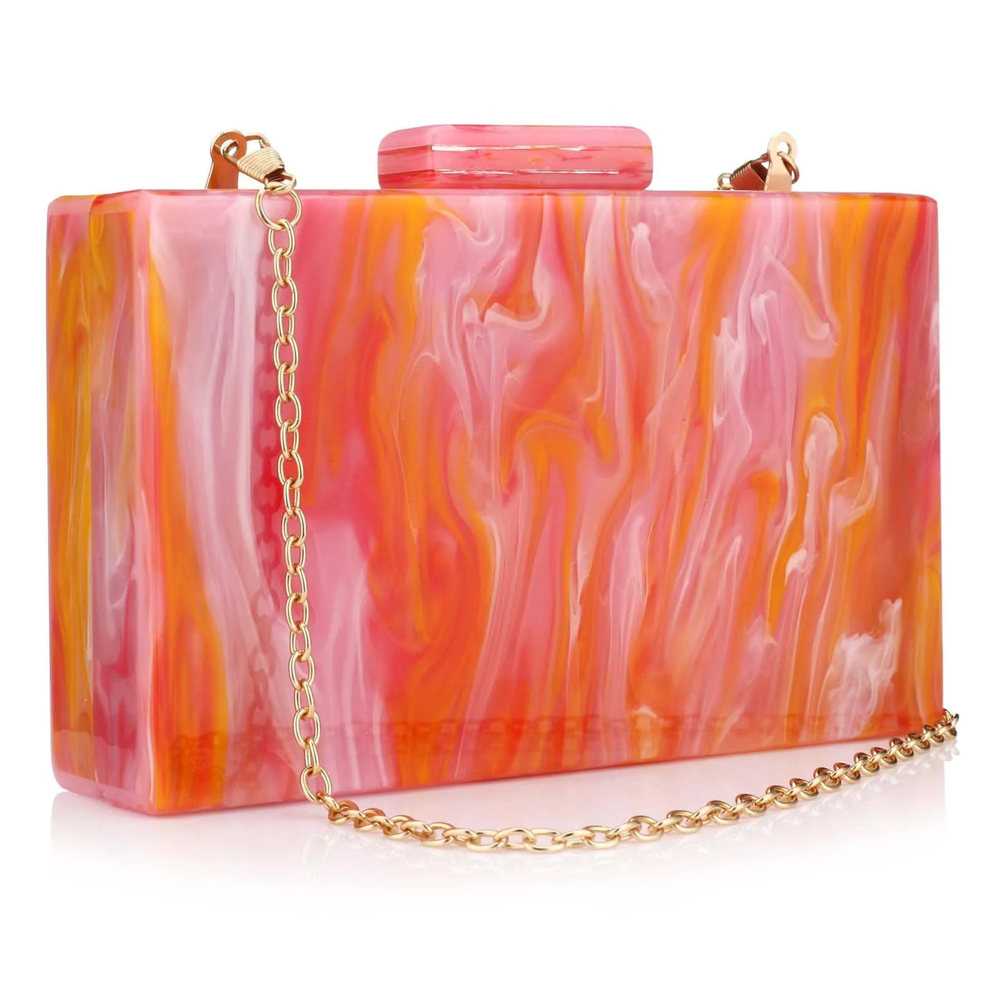 Marble Acrylic Box Clutch Handbag With Chain For Evening Event
