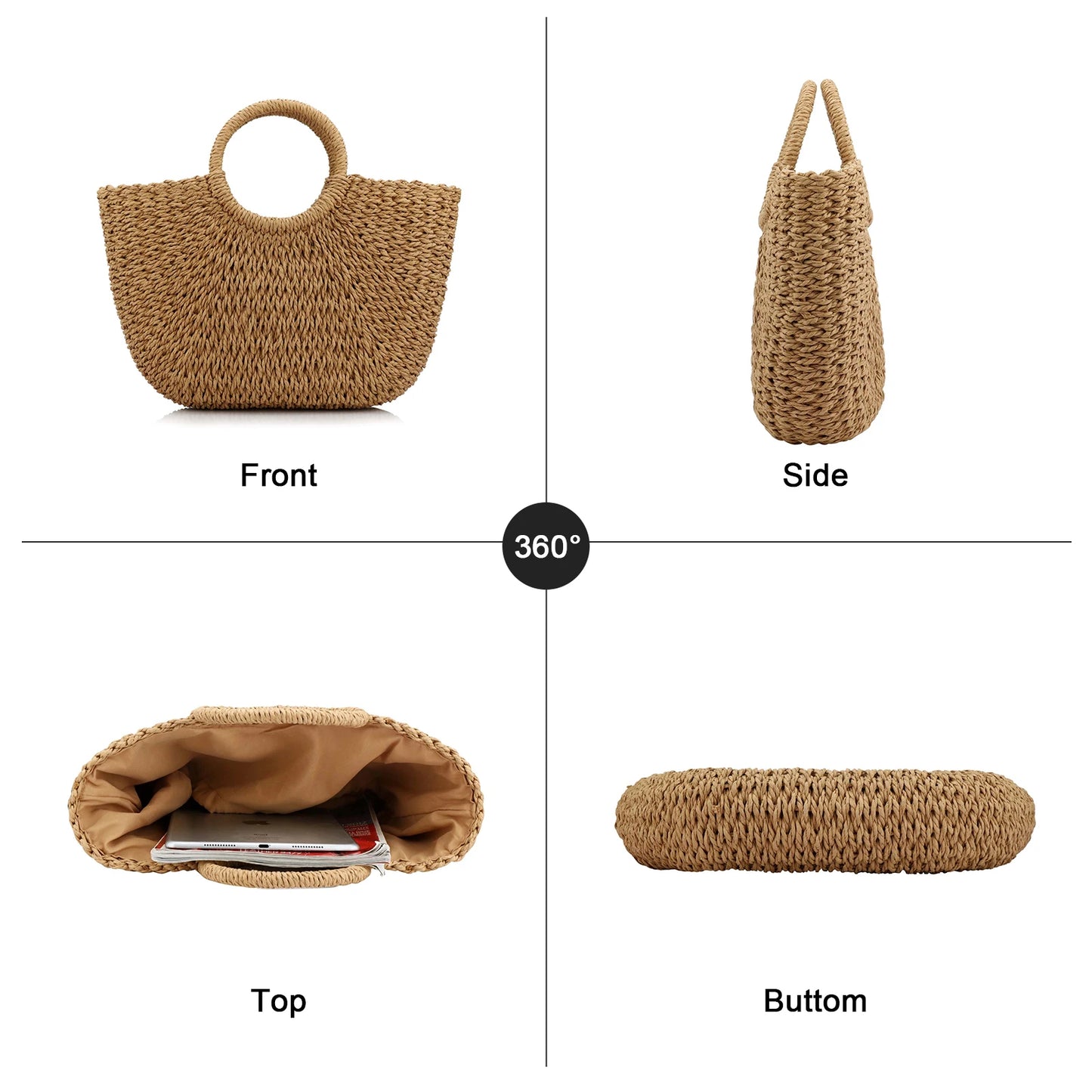 Women Straw Weave Beach Bag Large Capacity Rattan Tote