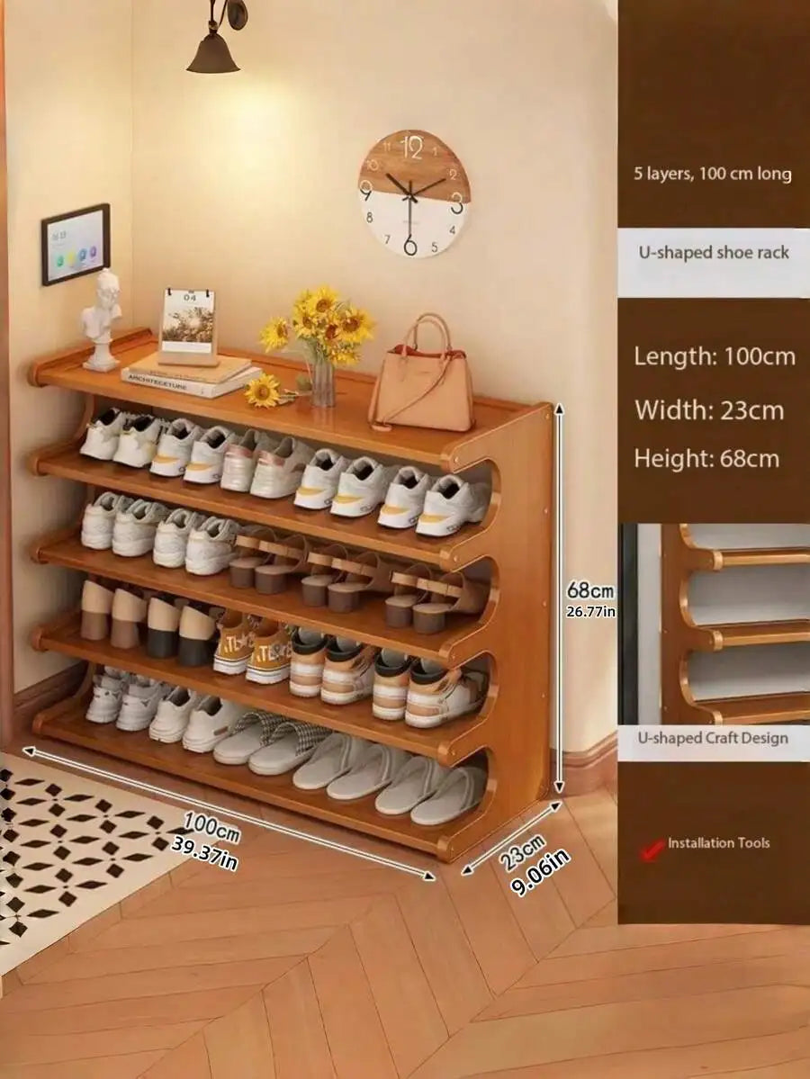 1-piece 5-6-tier space-saving bamboo freestanding multifunctional ultra-easy-to-assemble natural shoe rack storage shelf, suitable for entryway, wardrobe, hallway, bedroom, home decor, desktop storage shoe rack unit