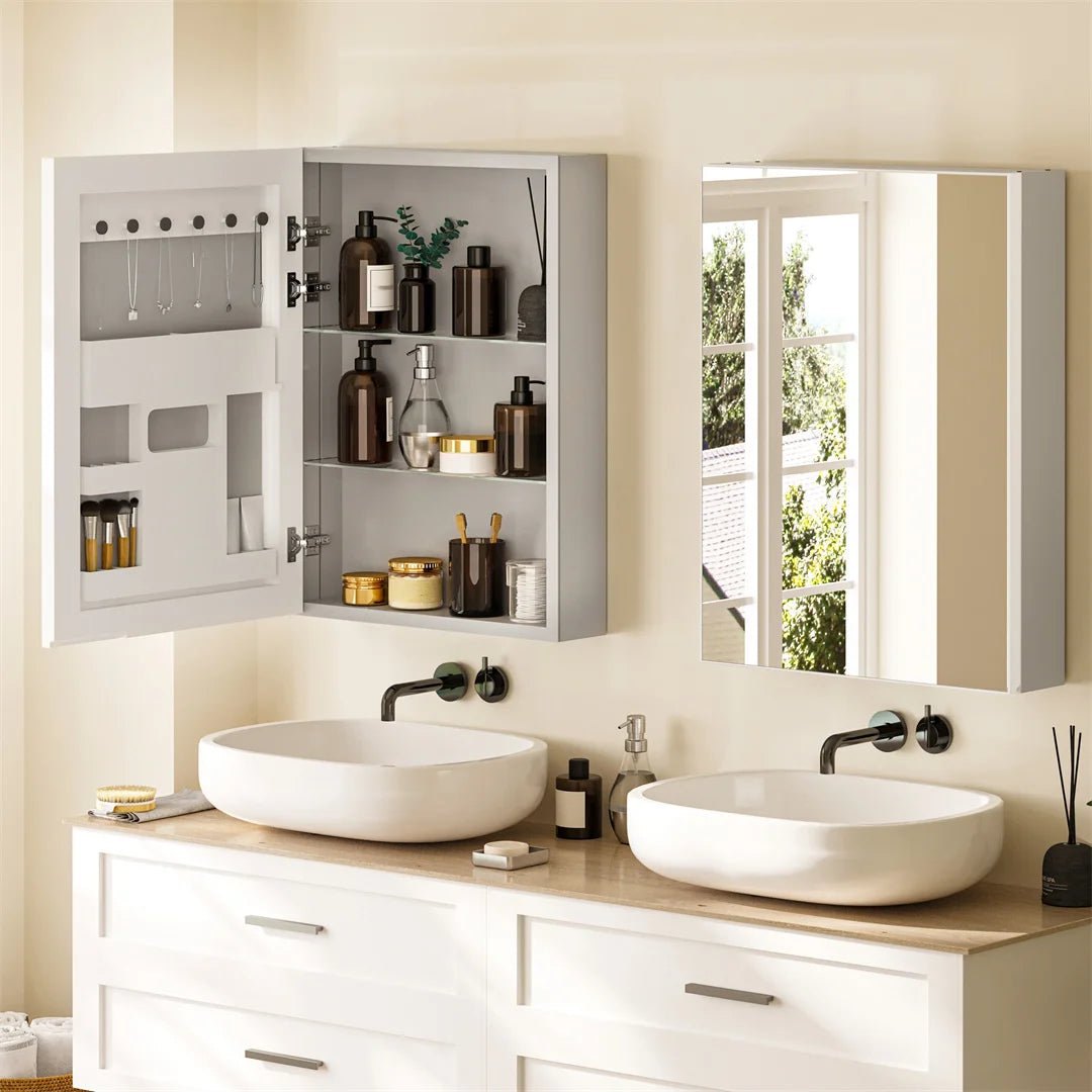 LUVODI Wall Mounted Bathroom Medicine Cabinet Luxury Single Door Open Vanity Storage with Mirror 500x700mm Size