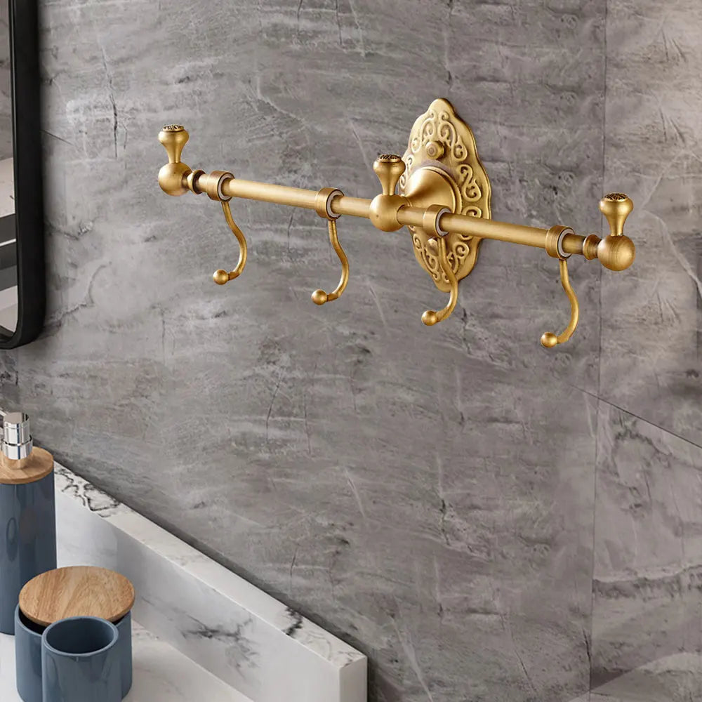 Wall-Mounted Towel Rack Vintage Gold Towel Holder with Hooks Anti-Rust 16.5LBS Load for Bathroom/Kitchen