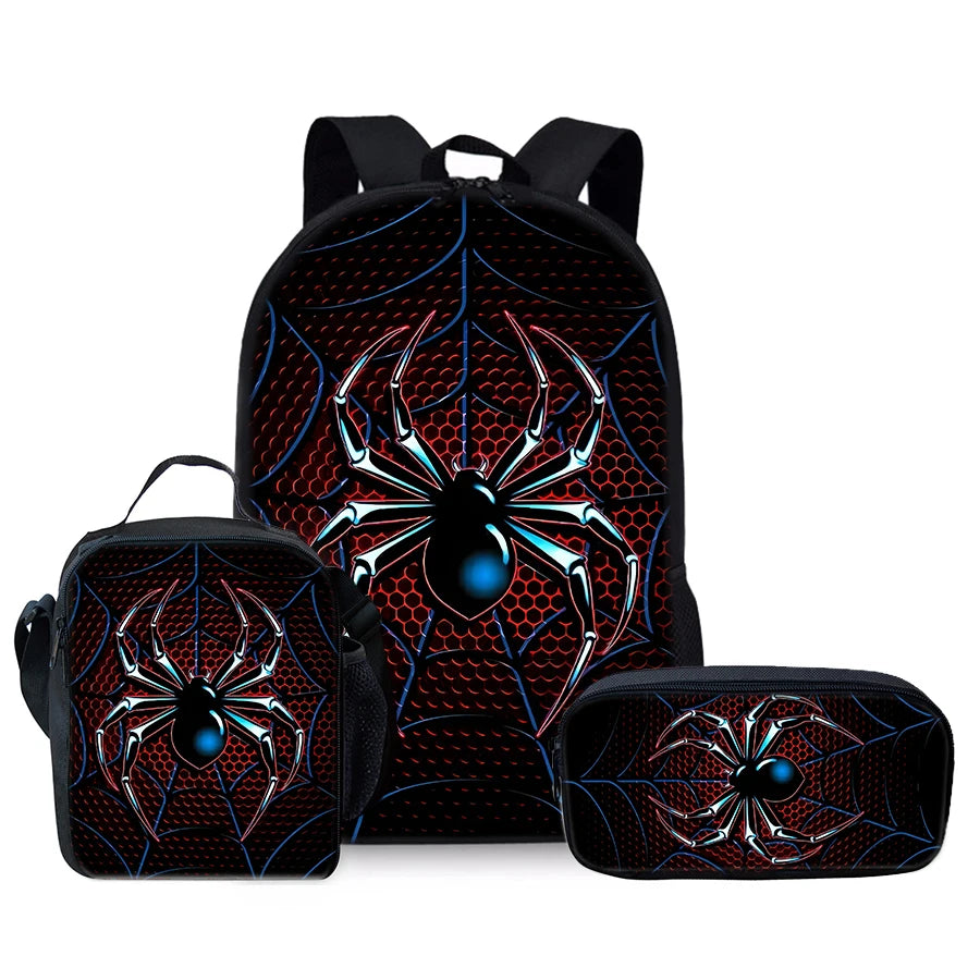 Spider Pattern Kids Backpack Set 3D Cartoon School Bags Unisex