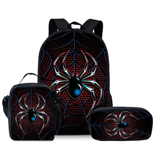 Spider Pattern Kids Backpack Set 3D Cartoon School Bags Unisex