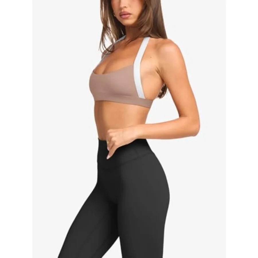Halter Sports Bra Women Padded Sleeveless Open Back Yoga Top