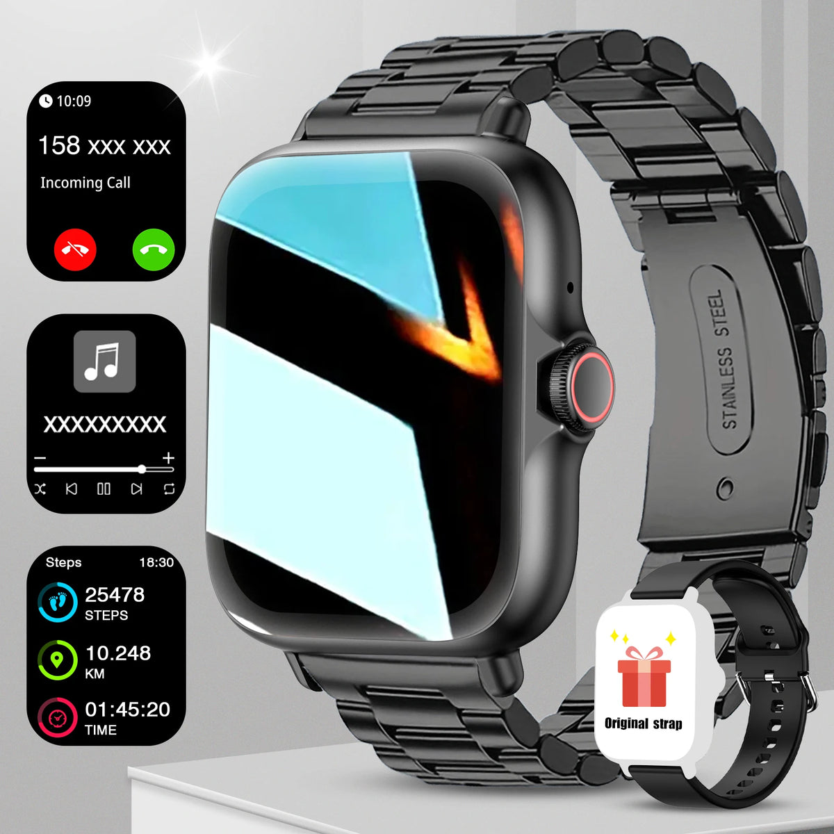 1.83" Full Screen Touch Screen Outdoor Sports Smart Watch for Men/Women,Wireless Calling/receiving, Multiple Sports Modes,Message Notifications,Suitable for Android & IPhone,  Ideal As A Gift