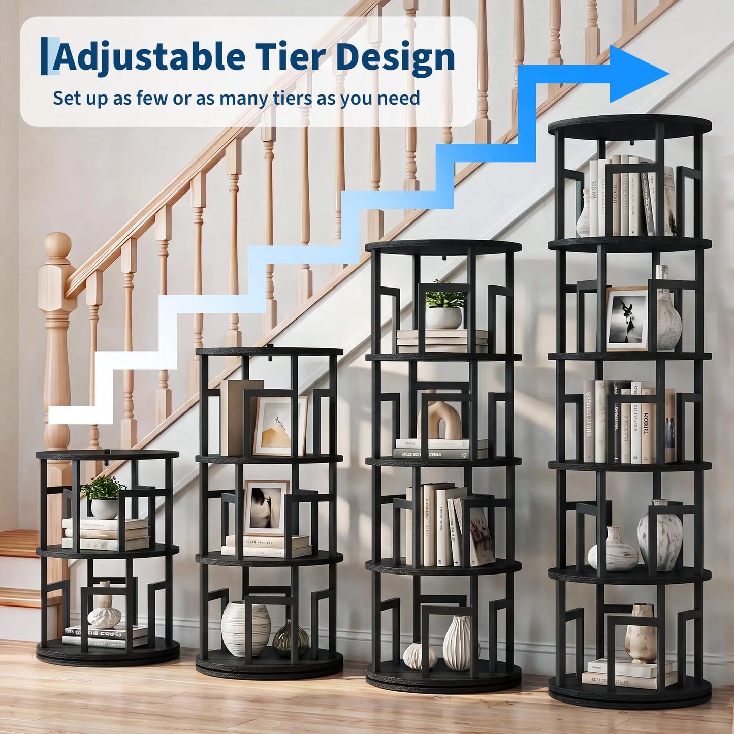 5-Tier Rotating Bookshelf Tower, 360° Spinning Corner Bookcase Holds 100+ Books, 63in Narrow Floor Storage Shelf For Home Office