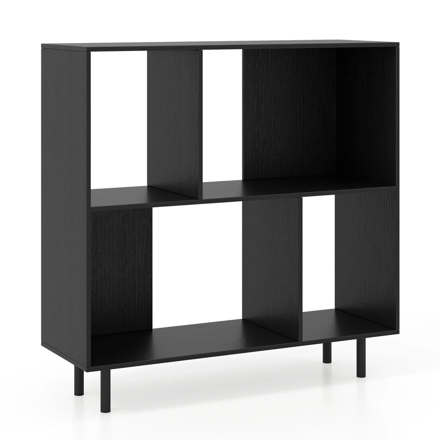 Open Shelf Bookcase Mid Century Modern Cube Bookshelf with 4 Compartments
