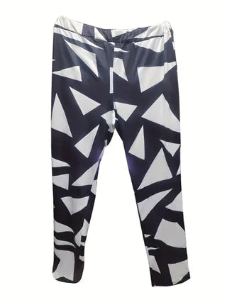 Women One Shoulder Geometric Print Polyester Two Piece Outfit Set